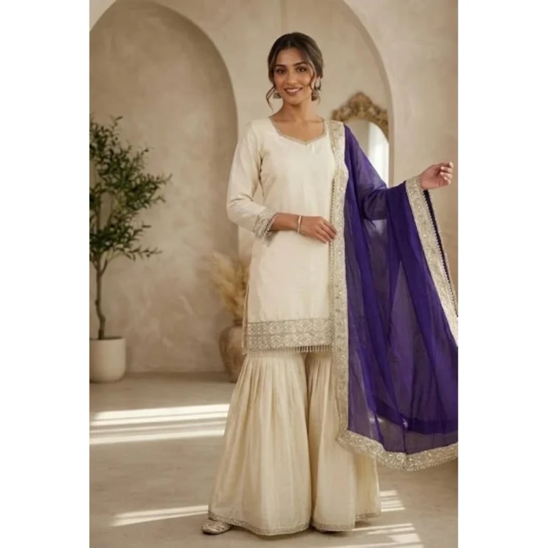 PID-66485-Women-s-Silk-Embroidered-3-4th-Sleeve-Round-Kurti-With-Palazzo-and-Dupatta-Set-Cream-2-1000x1000-1.webp Generic Women's Silk Embroidered 3/4th Sleeve V-Neck Kurti With Sharara Pant and Dupatta Set (Cream & Purple)
