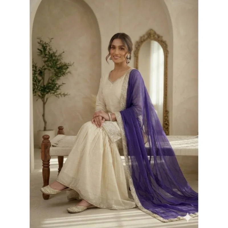 PID-66485-Women-s-Silk-Embroidered-3-4th-Sleeve-Round-Kurti-With-Palazzo-and-Dupatta-Set-Cream-3-1000x1000-1.webp Generic Women's Silk Embroidered 3/4th Sleeve V-Neck Kurti With Sharara Pant and Dupatta Set (Cream & Purple)