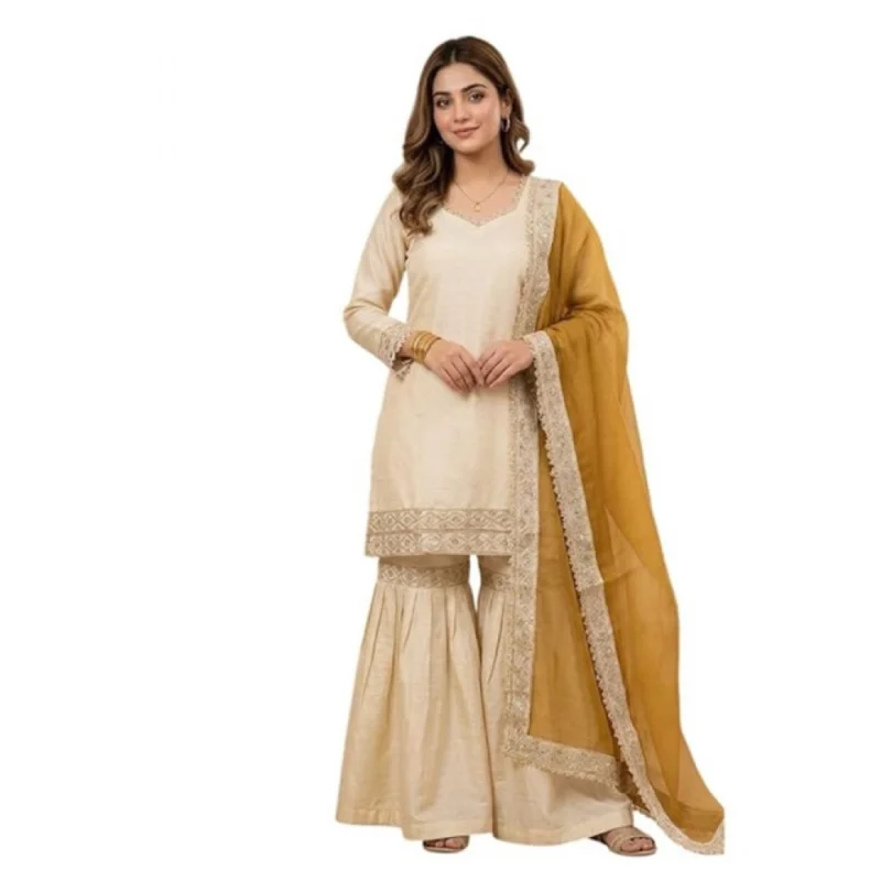 PID-66487-Women-s-Silk-Embroidered-3-4th-Sleeve-Round-Kurti-With-Palazzo-and-Dupatta-Set-Cream-5-1000x1000-1.webp Generic Women's Silk Embroidered 3/4th Sleeve V-Neck Kurti With Sharara Pant and Dupatta Set (Cream & Yellow)