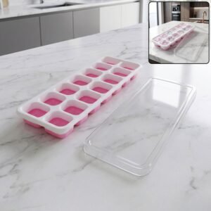 PinkIceCubeTrays-01.jpg Plastic Ice Cube Tray � Durable with Lid for Easy Freezing