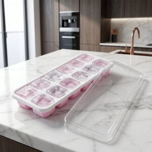 PinkIceCubeTrays-03.jpg Plastic Ice Cube Tray � Durable with Lid for Easy Freezing