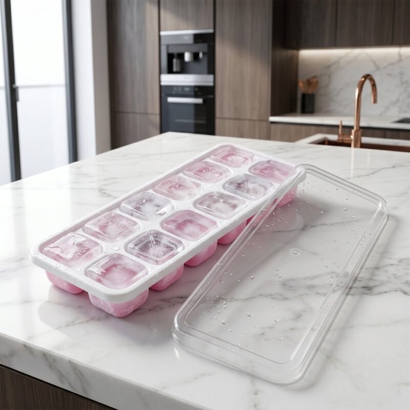 PinkIceCubeTrays-03.jpg Plastic Ice Cube Tray � Durable with Lid for Easy Freezing