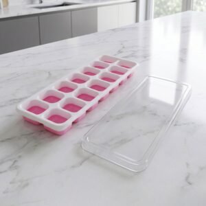 PinkIceCubeTrays-06.jpg Plastic Ice Cube Tray � Durable with Lid for Easy Freezing