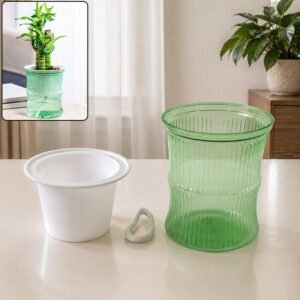 Self-Watering Bamboo Style Plastic Flower Pot � Easy Indoor Plant Care