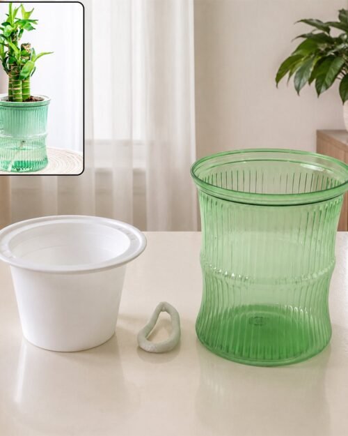 Self-Watering Bamboo Style Plastic Flower Pot � Easy Indoor Plant Care