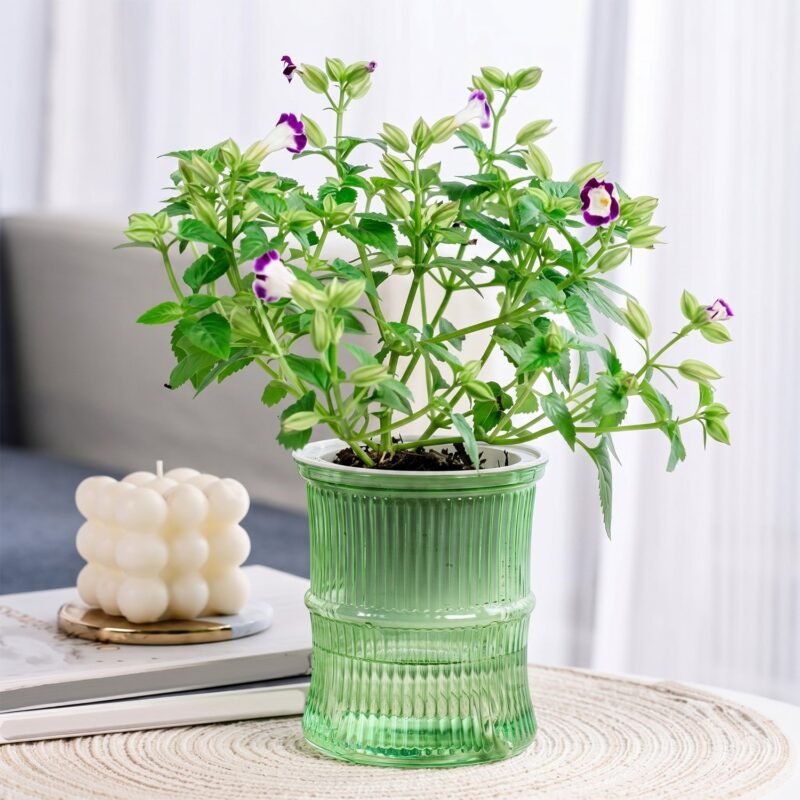 Self-Watering Bamboo Style Plastic Flower Pot � Easy Indoor Plant Care