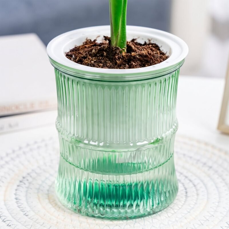 Self-Watering Bamboo Style Plastic Flower Pot � Easy Indoor Plant Care