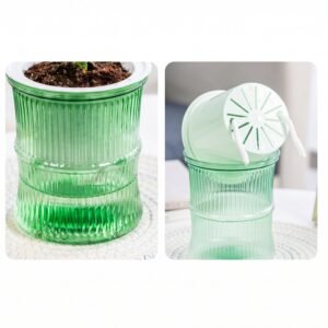 Self-Watering Bamboo Style Plastic Flower Pot � Easy Indoor Plant Care