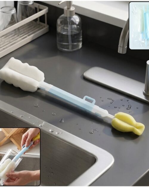 Multipurpose Bottle Cleaning Brush – Long Handle Soft Sponge for Easy Reach