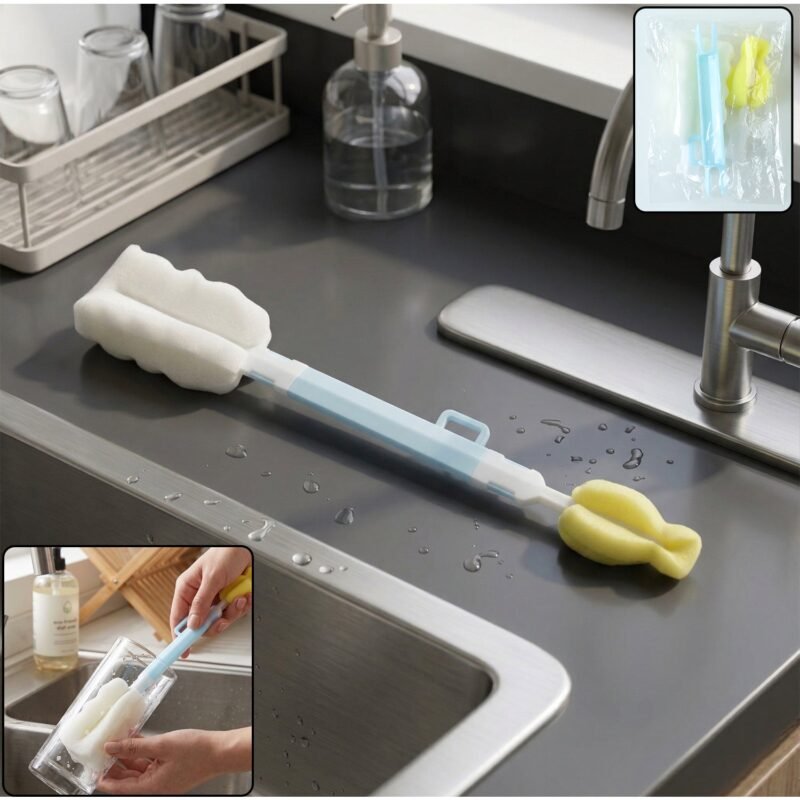 PlasticCleaningSet-WOSKU-01.jpg Multipurpose Bottle Cleaning Brush – Long Handle Soft Sponge for Easy Reach