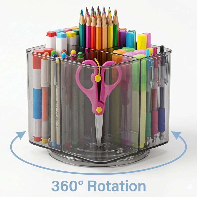 Desk Organizer � 360� Rotating Acrylic Pen Stand for Workspace