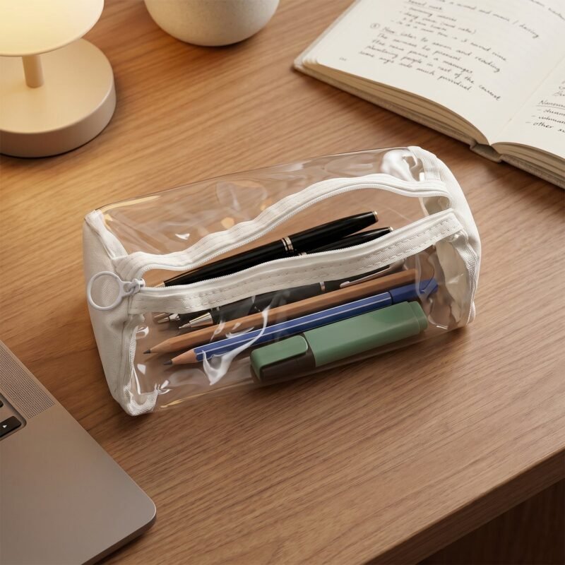 RoundTransparentPouch-03.jpg Transparent PVC Pencil Case � Stylish & Durable Stationery Organizer