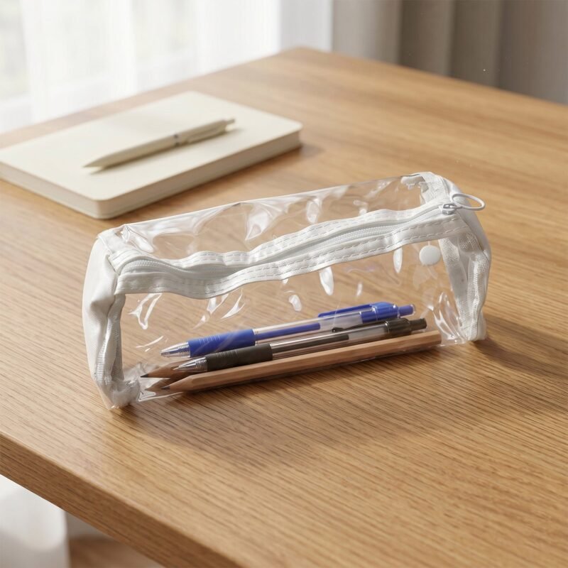 RoundTransparentPouch-05.jpg Transparent PVC Pencil Case � Stylish & Durable Stationery Organizer