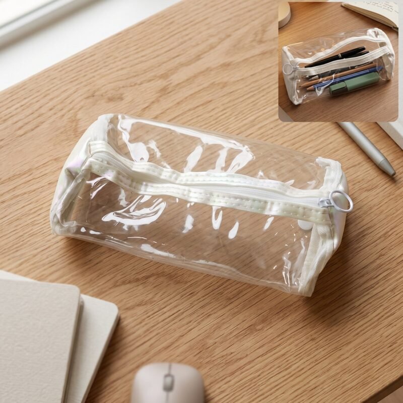 RoundTransparentPouch-WOSKU-01.jpg Transparent PVC Pencil Case � Stylish & Durable Stationery Organizer