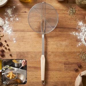 Strainer-1.jpg Stainless Steel Frying Skimmer � Long Handle for Safe Cooking