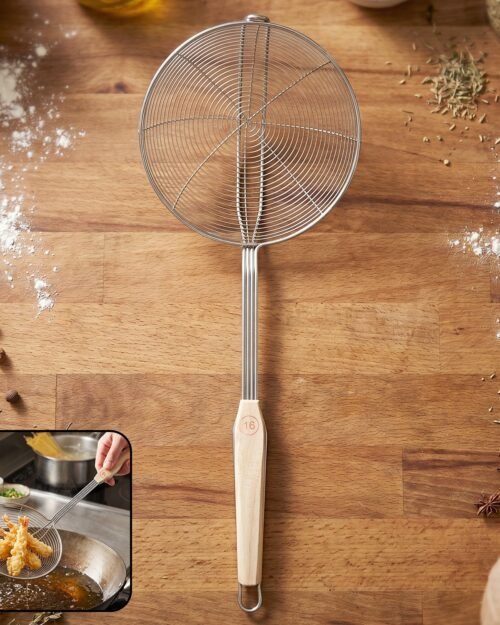 Stainless Steel Frying Skimmer � Long Handle for Safe Cooking