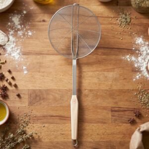 Strainer-2.jpg Stainless Steel Frying Skimmer � Long Handle for Safe Cooking