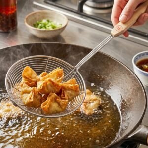 Strainer-5.jpg Stainless Steel Frying Skimmer � Long Handle for Safe Cooking