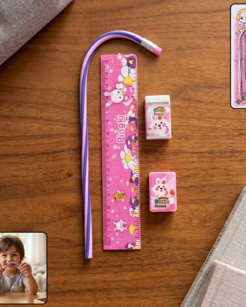 StylishFoldablePencilwithScale-01.jpg Kids Stationery Set � Fun Pink Design for School & Gifting