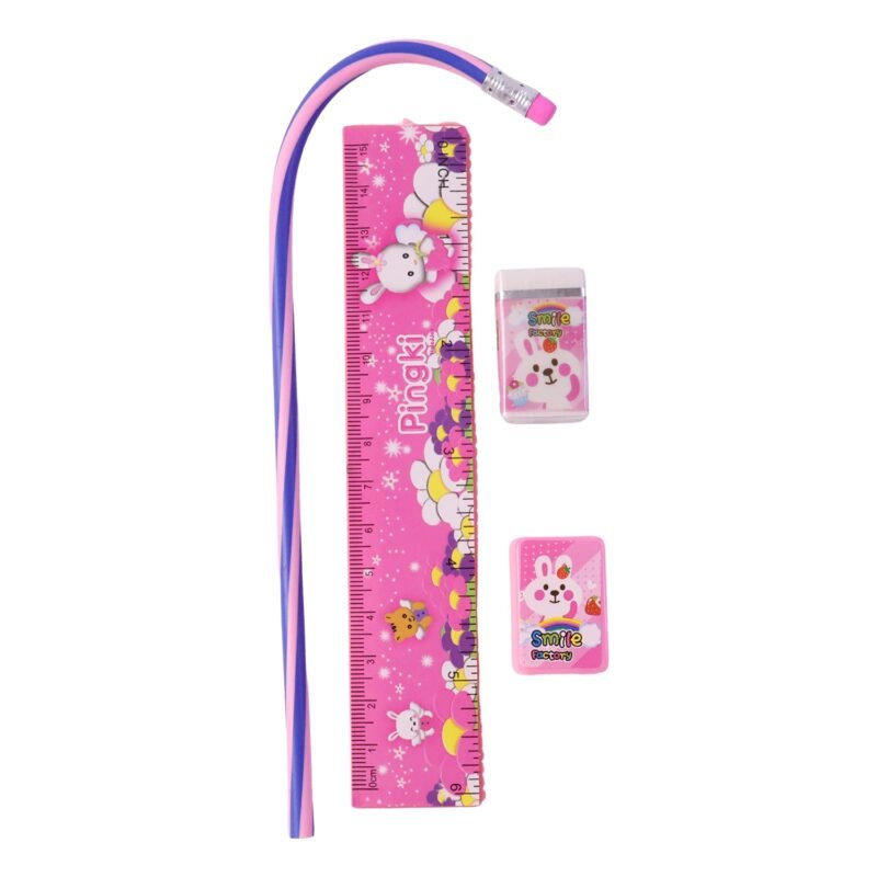 StylishFoldablePencilwithScale-04.jpg Kids Stationery Set � Fun Pink Design for School & Gifting