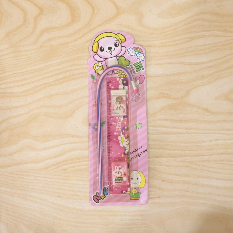 StylishFoldablePencilwithScale-live.jpg Kids Stationery Set � Fun Pink Design for School & Gifting