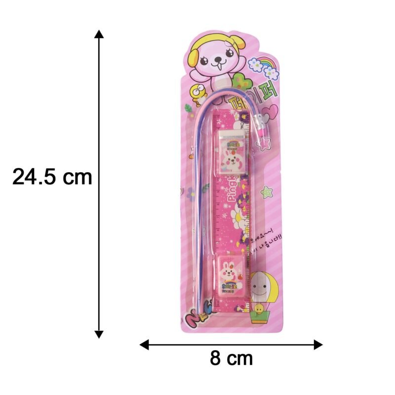 StylishFoldablePencilwithScale-size.jpg Kids Stationery Set � Fun Pink Design for School & Gifting