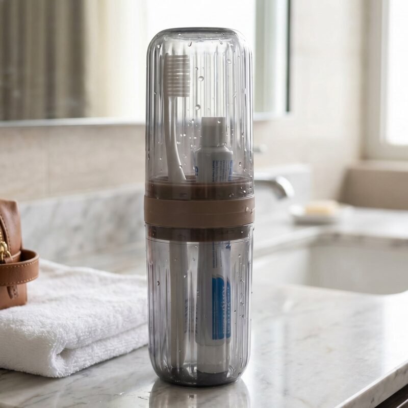 Travel Toothbrush Holder � Compact & Leakproof with Foldable Glass