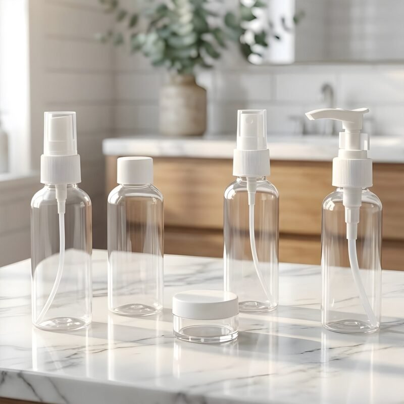 Travel Cosmetic Bottle Set – 5-in-1 Refillable Toiletry Containers