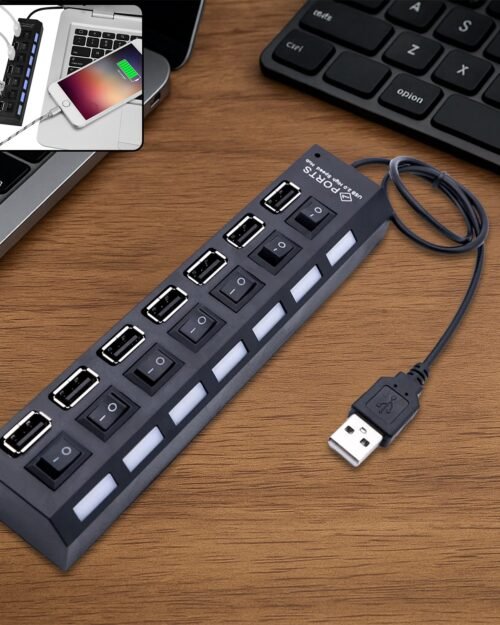 USB-01.jpg 7 Port USB Hub – 7-in-1 Individual Switches, LED Indicators | Compshop
