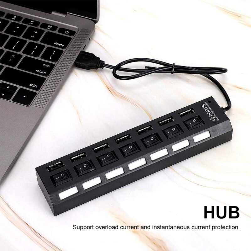 USB-03.jpg 7 Port USB Hub – 7-in-1 Individual Switches, LED Indicators | Compshop
