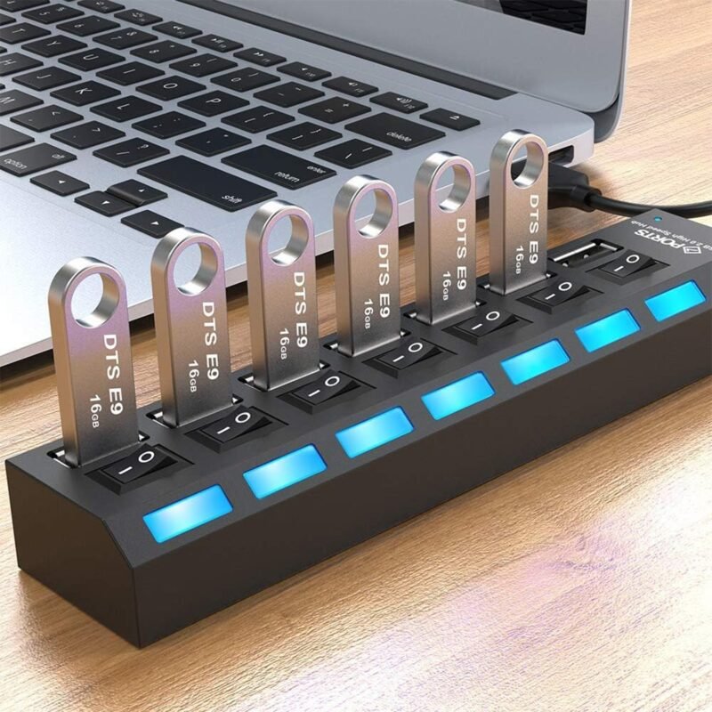 USB-07.jpg 7 Port USB Hub – 7-in-1 Individual Switches, LED Indicators | Compshop