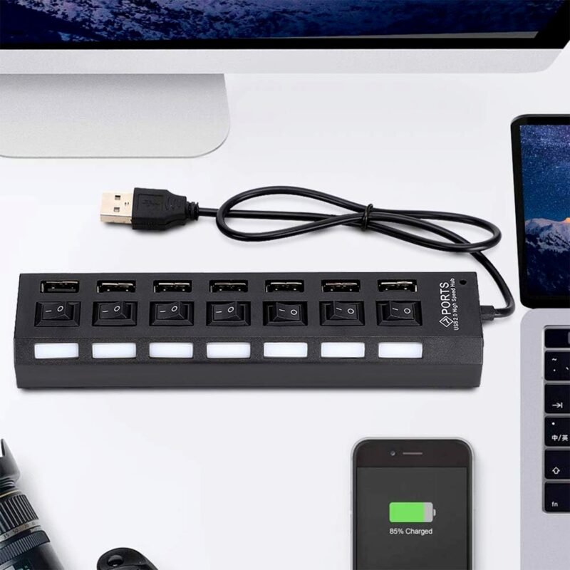 USB-08.jpg 7 Port USB Hub – 7-in-1 Individual Switches, LED Indicators | Compshop