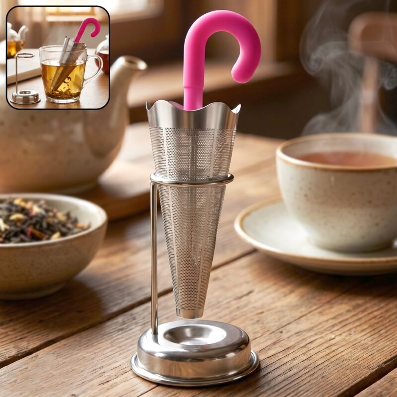 Stainless Steel Tea Strainer � Umbrella Design & Drip Tray | Siplix