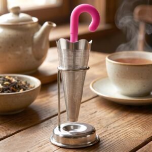 Stainless Steel Tea Strainer � Umbrella Design & Drip Tray | Siplix