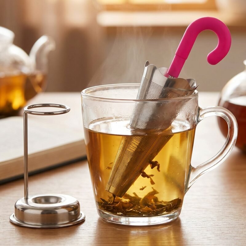 Stainless Steel Tea Strainer � Umbrella Design & Drip Tray | Siplix