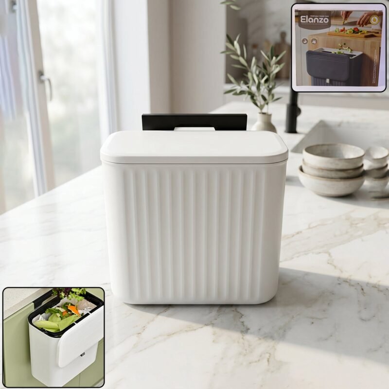 WasteBasketKitchenCompostingBin-01.jpg Kitchen Dustbin with Lid � Compact 25x22 cm for Small Spaces