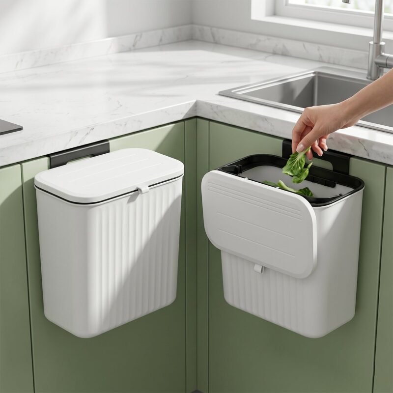 WasteBasketKitchenCompostingBin-05.jpg Kitchen Dustbin with Lid � Compact 25x22 cm for Small Spaces