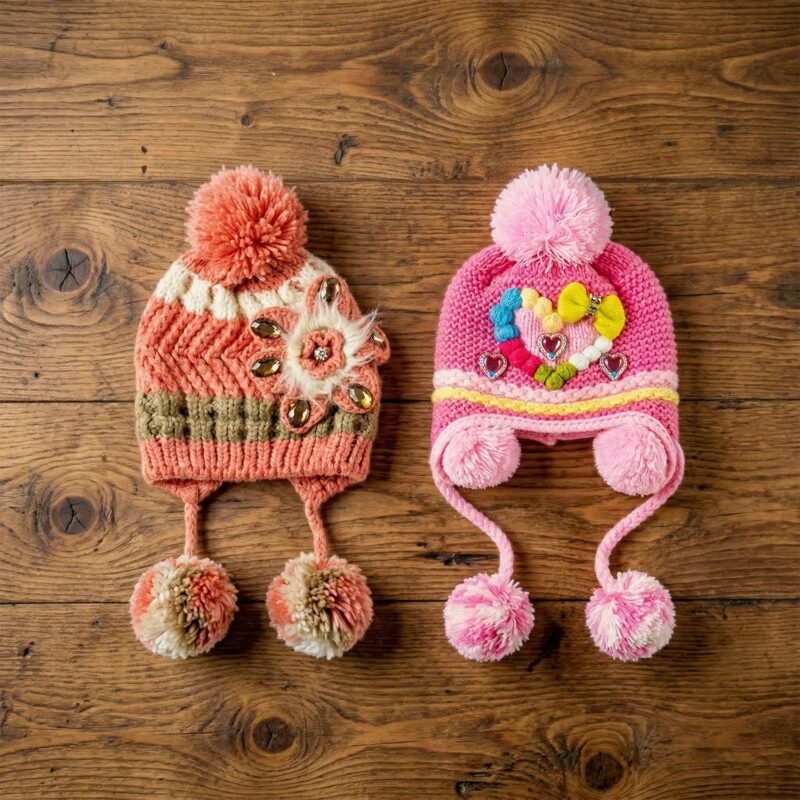 WinterCap03Combo-02.jpg Kids Winter Woolen Ear Flap Cap – Soft & Warm with Pom Pom