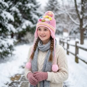 WinterCap03Combo-03.jpg Kids Winter Woolen Ear Flap Cap – Soft & Warm with Pom Pom