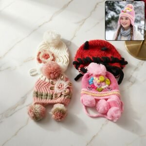 WinterCap03Combo-WOSKU-01.jpg Kids Winter Woolen Ear Flap Cap – Soft & Warm with Pom Pom