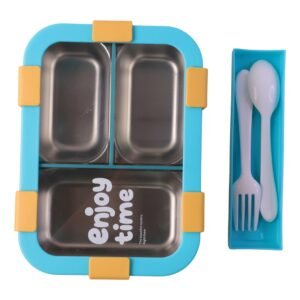 YellowKidsLunchbox-04.jpg Airtight 3 Compartment Stainless Steel Lunch Box � Food Organiser