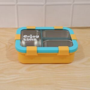 YellowKidsLunchbox-live.jpg Airtight 3 Compartment Stainless Steel Lunch Box � Food Organiser