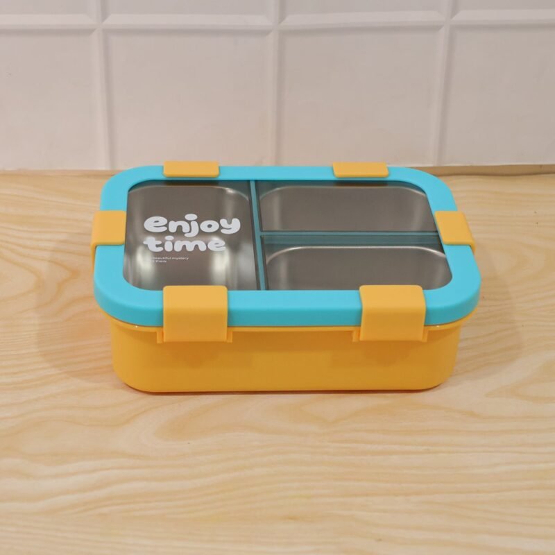 YellowKidsLunchbox-live.jpg Airtight 3 Compartment Stainless Steel Lunch Box � Food Organiser