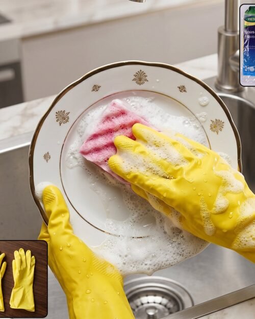 Waterproof Rubber Cleaning Gloves � Durable & Reusable for Household Tasks