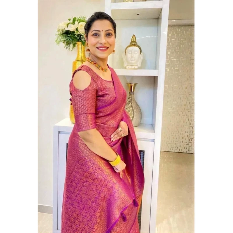 b229d737-63af-49f4-860e-339e955a600e-1000x1000-1.webp Generic Women's Soft Lichi Silk Printed Saree With Unstitched Blouse 5.5Mtr (Pink)