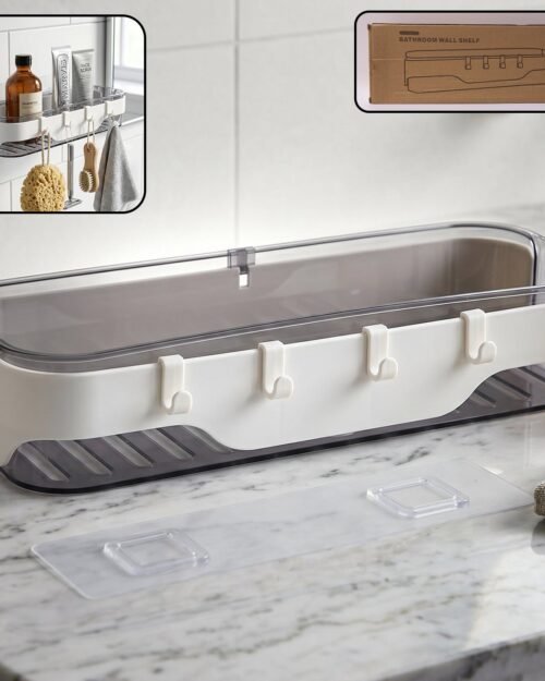 Bathroom Wall Shelf � Space-Saving with Hooks & Modern Design