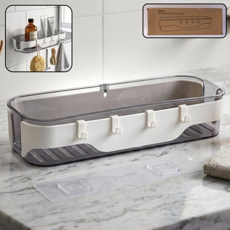 Bathroom Wall Shelf � Space-Saving with Hooks & Modern Design