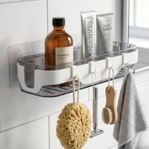 Bathroom Wall Shelf � Space-Saving with Hooks & Modern Design