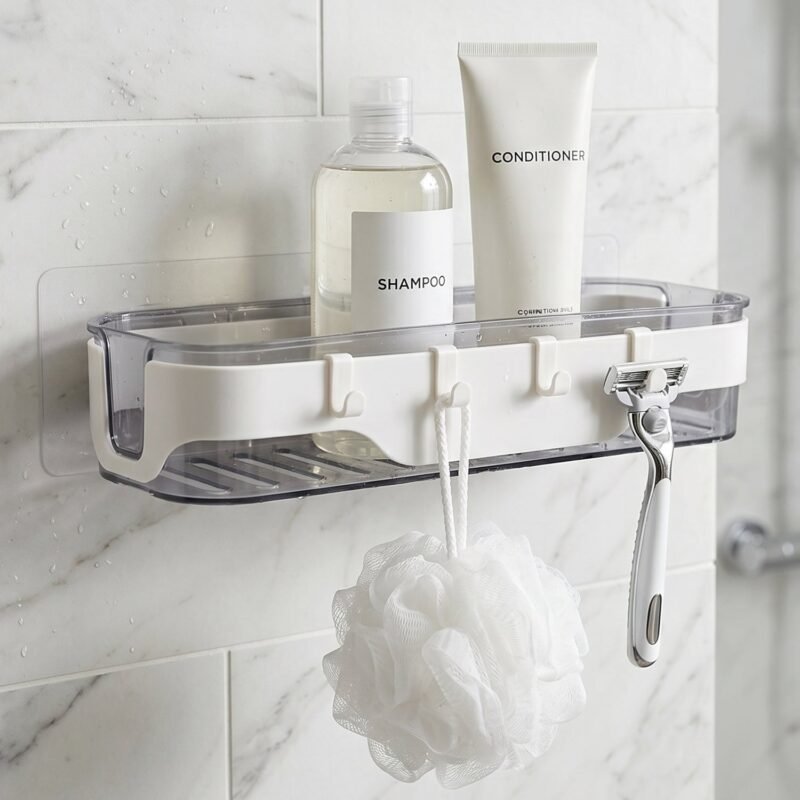 Bathroom Wall Shelf � Space-Saving with Hooks & Modern Design
