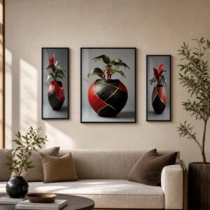 Flower Vase Wall Art � Vibrant Floral 3-Panel MDF Frame